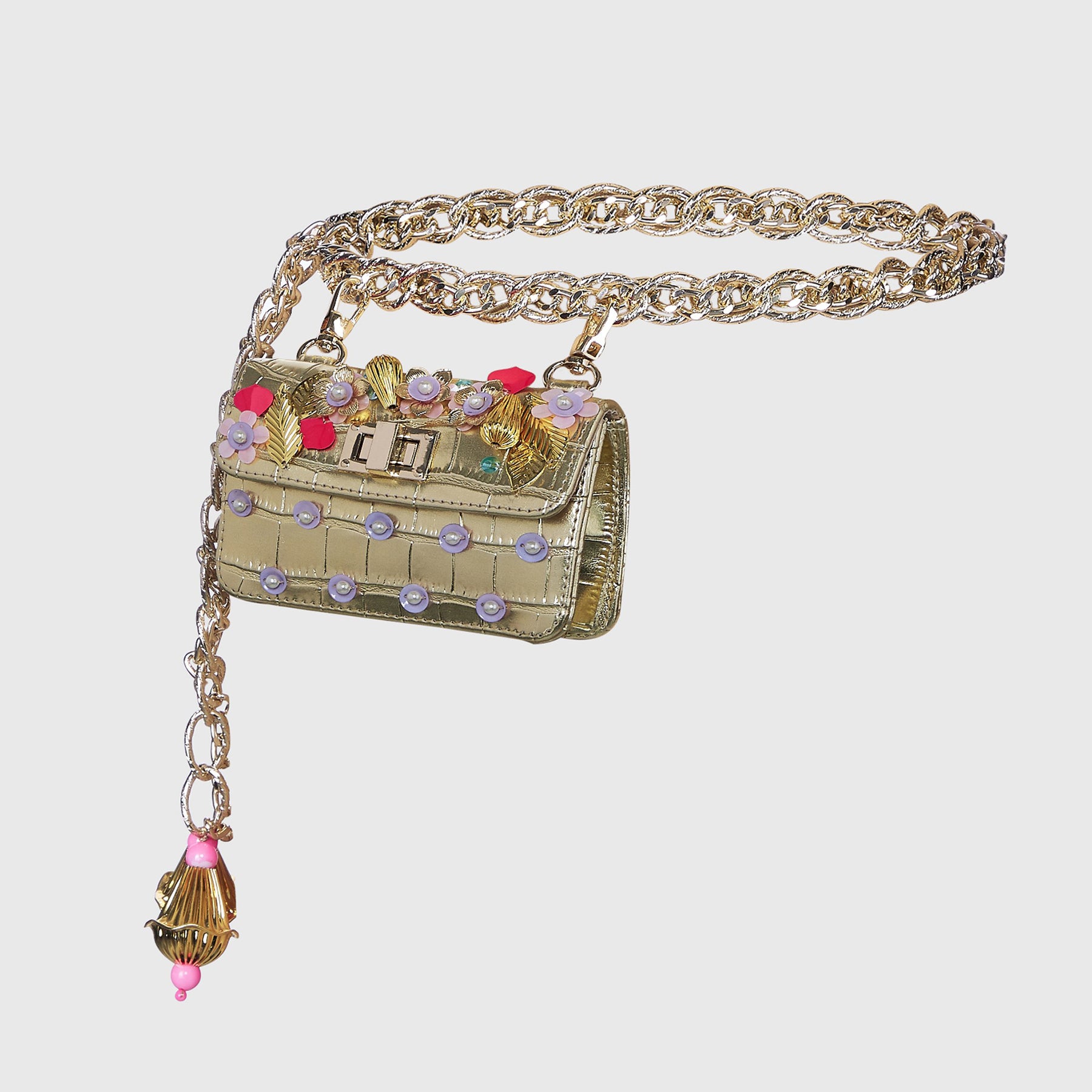 Rhombus Embossed Waist Bag Belt Stylish Pu Golden Chain - Temu